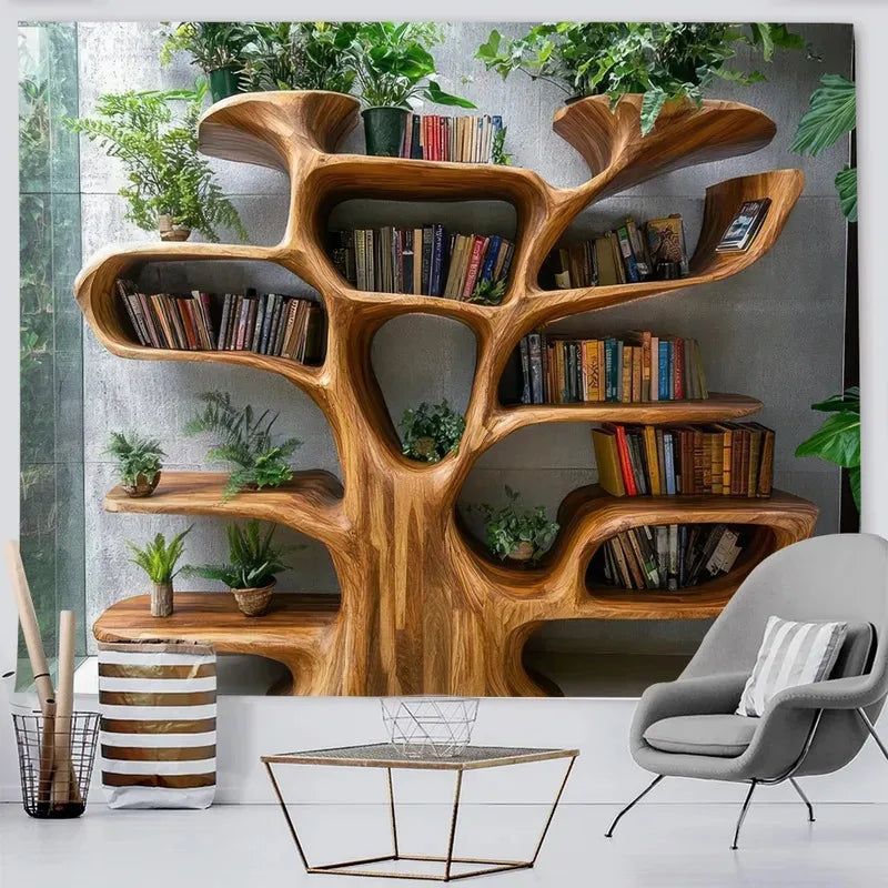 tapisserie murale arbre naturelle bois moderne étagère plantes salon chambre étude résistante machine lavable