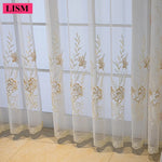 rideau blanc doré fleurs brodées transparent classique anneaux fenêtre salon chambre