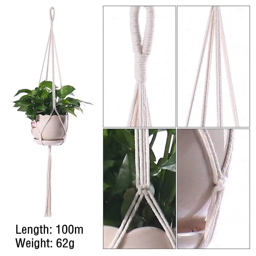 support plante suspendue macramé blanc cassé artisanal anneau métallique pot plante balcon jardinintérieur