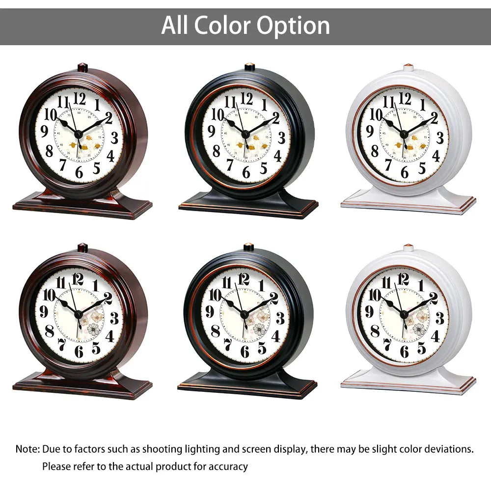 horloge table classique quartz aiguille brun foncé cadre bois chiffres romains transparent verre vintage