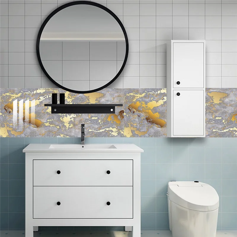 panneau decoratif mural imitation marbre gris or moderne stickers adhesifs resistant oil cuisine salle