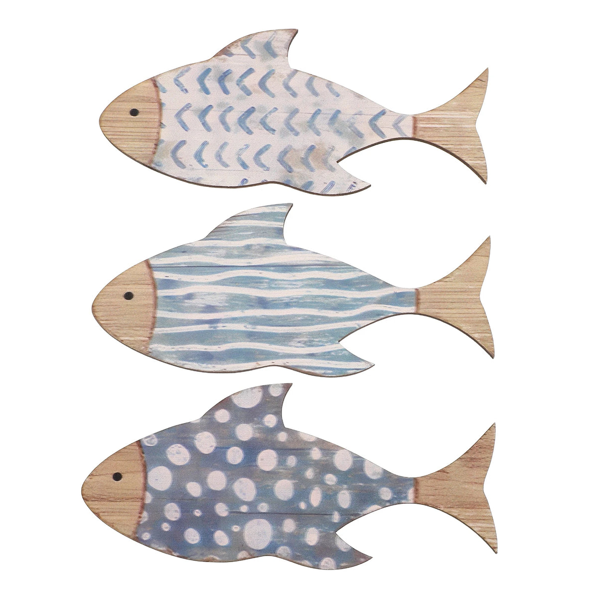 décoration murale poissons bois naturel bleu clair rayures horizontales maison plage lac marin art
