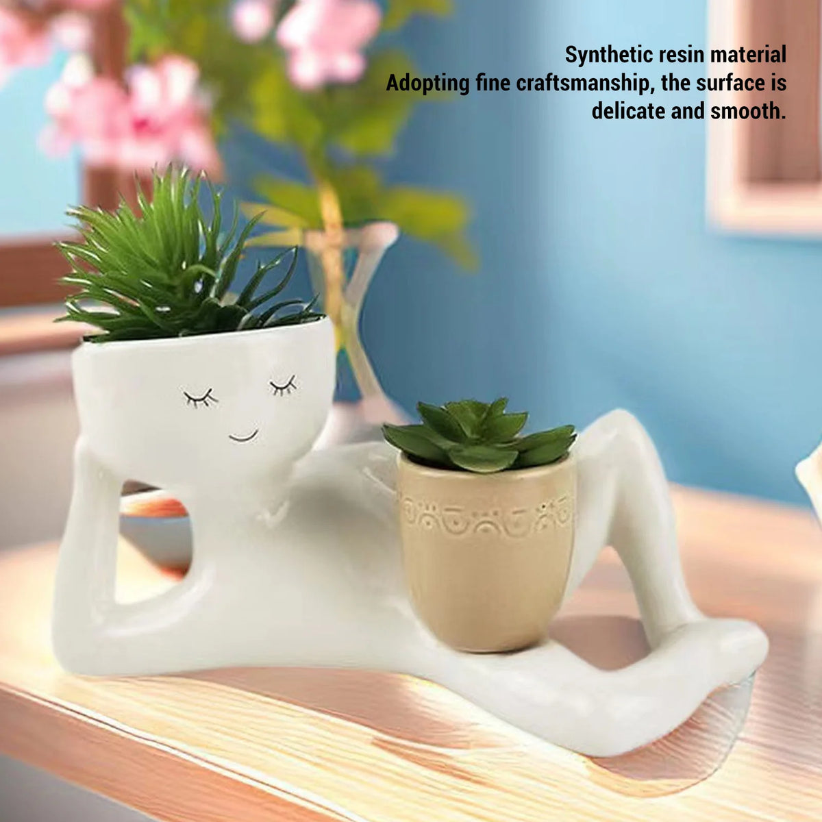 porte pots figurine humaine pots texturés plantes vertes blanc beige moderne