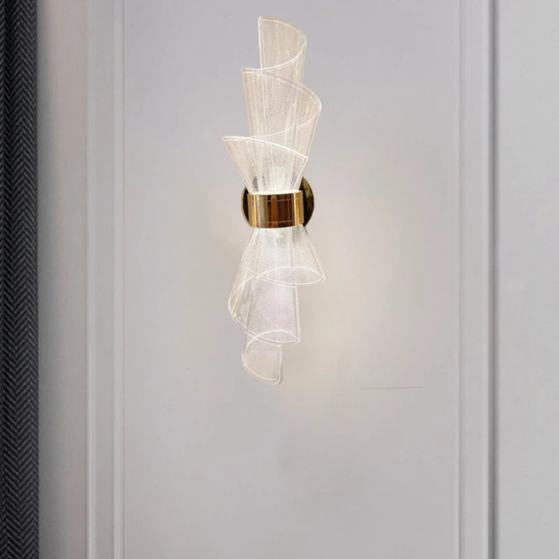 applique murale moderne blanc doré spirales ondulées led translucide chambre salon