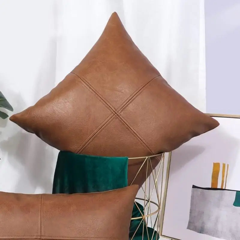 coussin carré moderne polypropylène texture cuir noir marron imperméable maison zippé 45x45cm