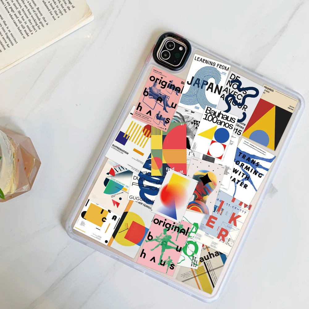 coque téléphone transparente moderne abstraite collage images géométriques colorées étanche écran solaire 40pcs