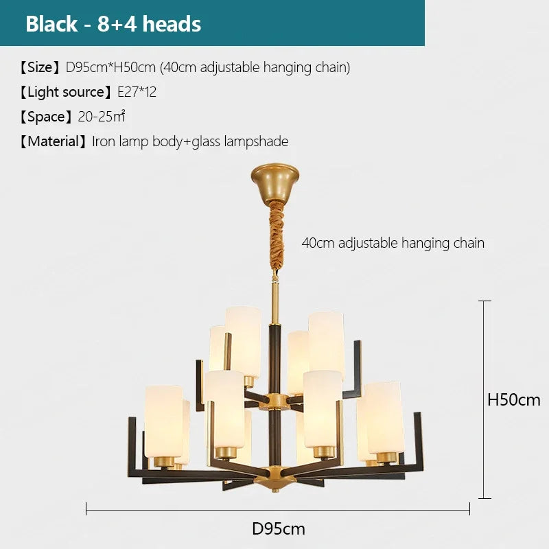 Suspension lumineuse or noir verres opalescents contemporains fer assemblage semi encastré led