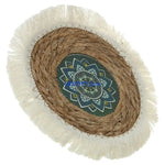 assiettes paille naturel beige vert clair tissage traditionnel franges blanches rustique boho chic