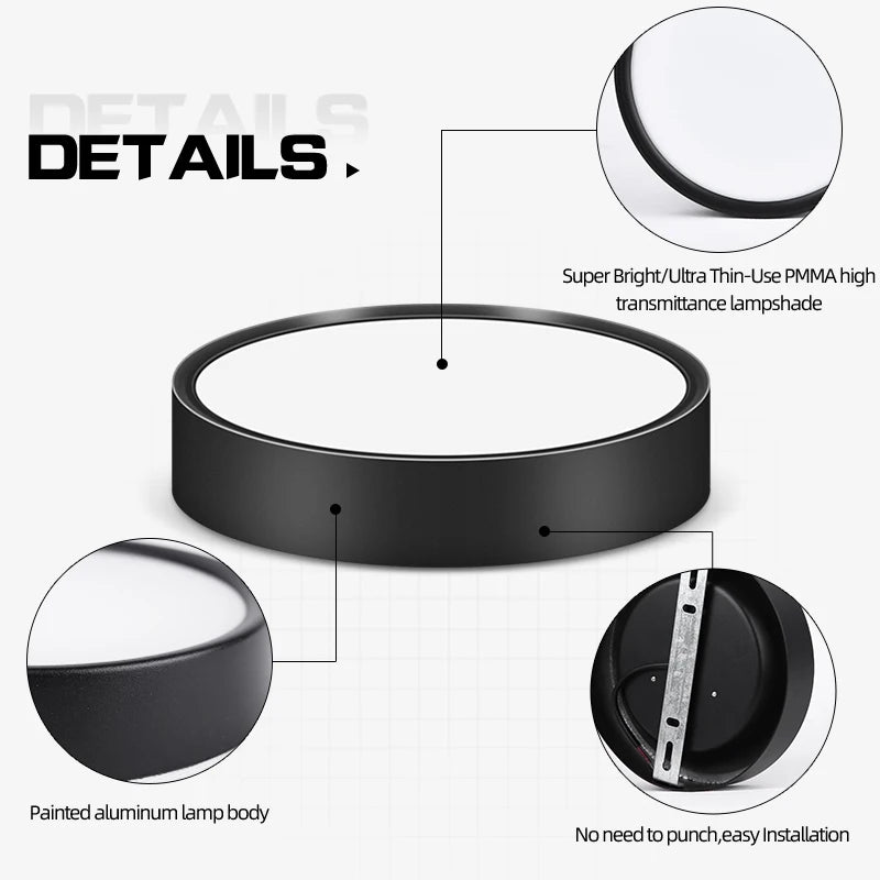 lampe led 5w 10w 15w 25w noir blanc moderne surface vis fixée abat jour