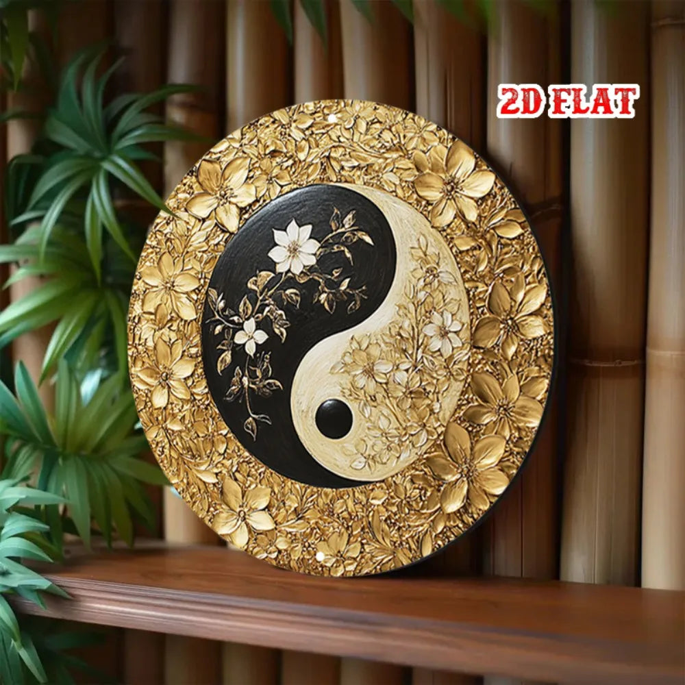 plaque décorative or noir blanc motif yin yang floral moderne intérieur salon