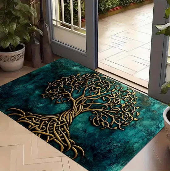 tapis sol antidérapant celtique feuilles racines extérieur intérieur porte texture bois scandinave rustique