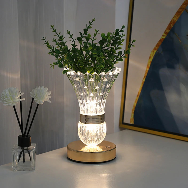 lampe table moderne transparente cristal géométrique rechargeable led dorée chambre salon