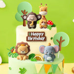 figurines gâteau animaux cartoon happy birthday lion girafe éléphant oiseau arbre tringles festives enfants