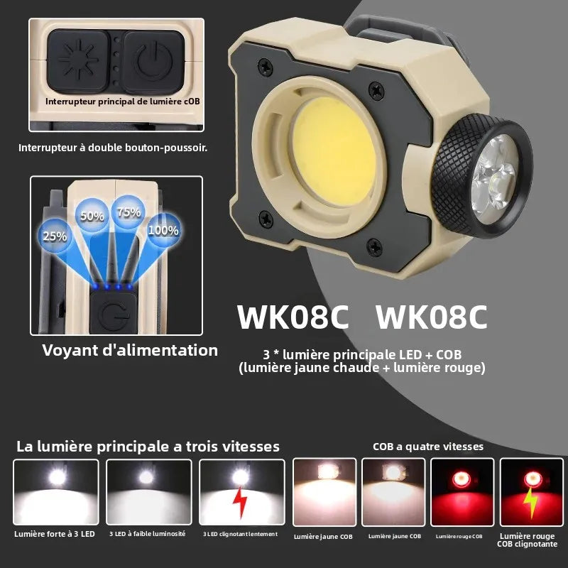lampe frontale led tactique rechargeable bande élastique clip casquette trépied inclusécran affichage
