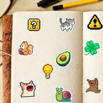 Stickers vinyle imperméables pixel art animaux multicolores adhésifs usage unique adultes adolescents