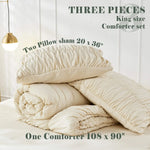ensemble linge lit bohème crème texturé plis bord festonné couette taies oreiller romantique chambre