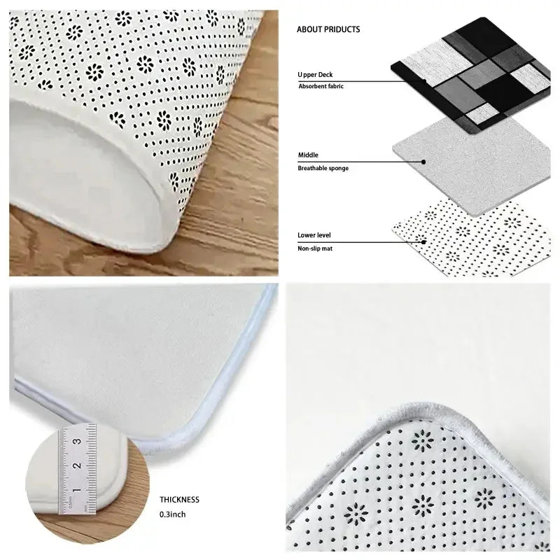 tapis sol moderne géométrique noir gris blanc anti dérapant extérieur intérieur