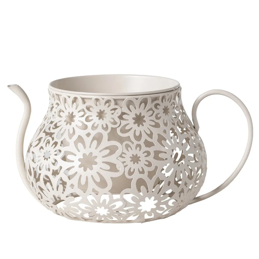 Pots fleurs vintage métal rose beige bleu clair vert marron noir fleurs découpées poignées