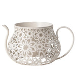 Pots fleurs vintage métal rose beige bleu clair vert marron noir fleurs découpées poignées