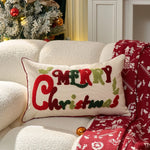 housse coussin noël brodée ho ho ho merry christmas rouge vert polyester coton respectueux