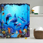 rideau douche dauphins sous marin polyester moderne 12 crochets poisson corail enfant océan bleu