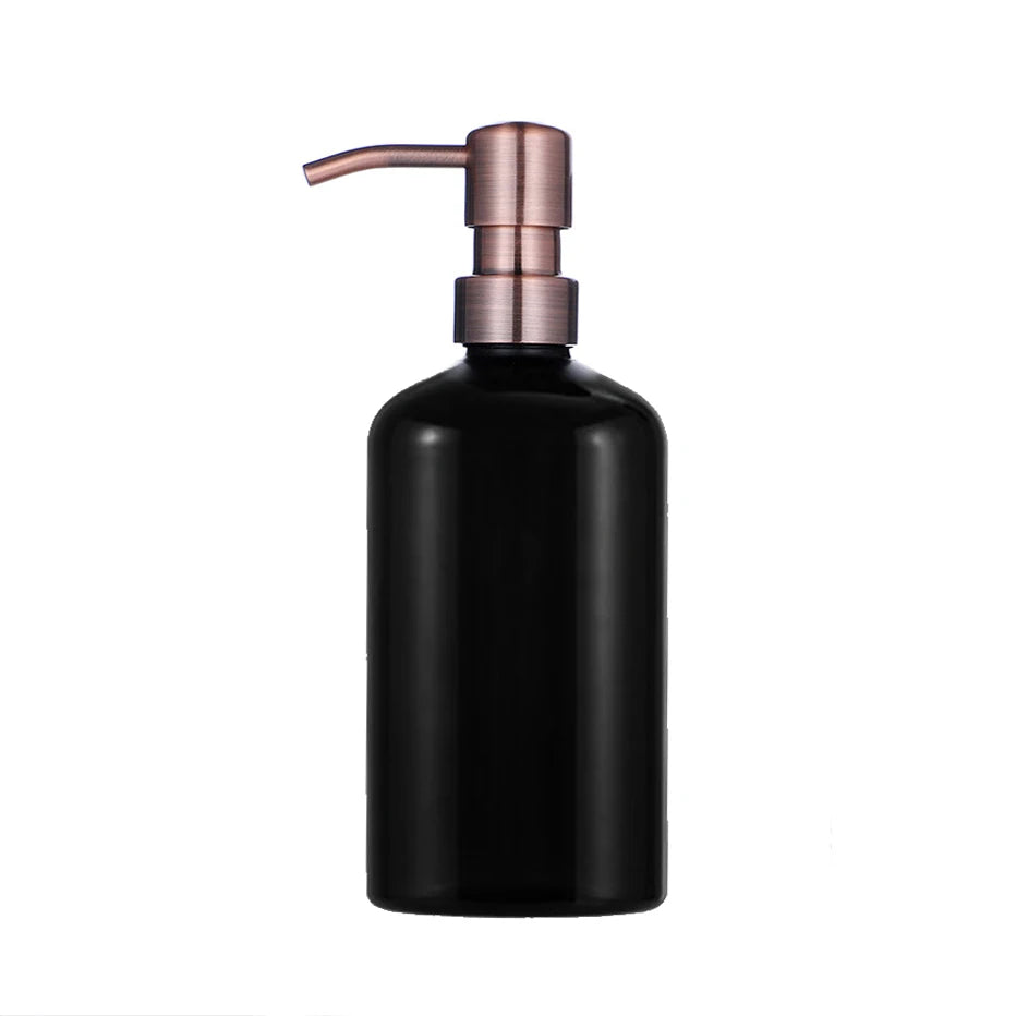 bouteilles shampooing après shampoing gel douche rechargeables transparentes marron noir blanches modernes pompes pression