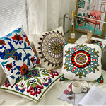 taies d'oreiller coton polyester ethnique floral brodées couleurs vives motifs géométriques coussins deco 45x45cm