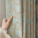 rideau fleur relief polyester bleu clair classique maison opacité chambre living kitchen