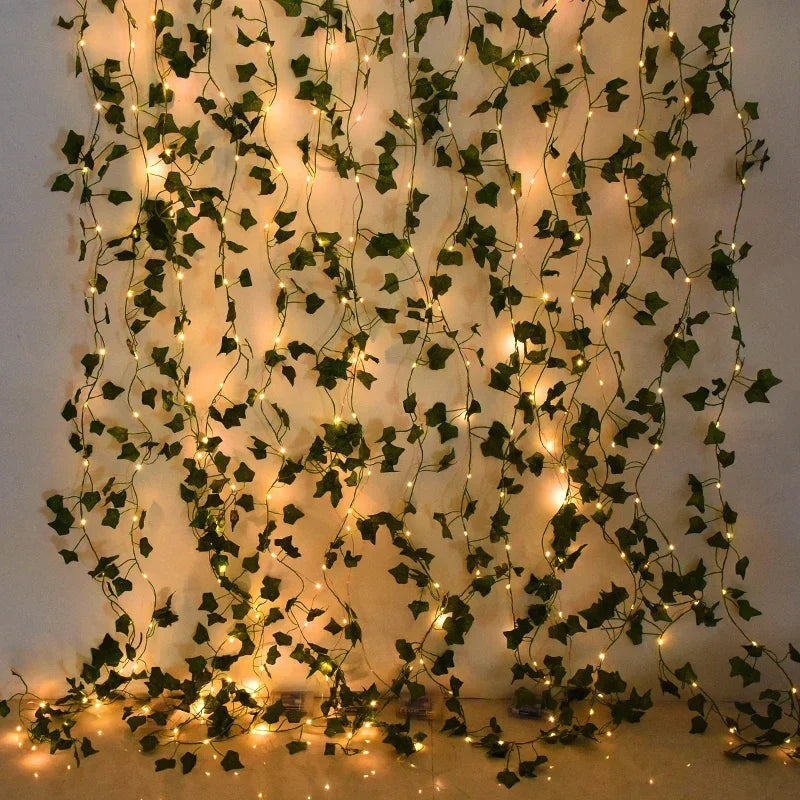 guirlande lumineuse feuilles vigne artificielles vert jaune décoration intérieure bohème 2m 5m 10m