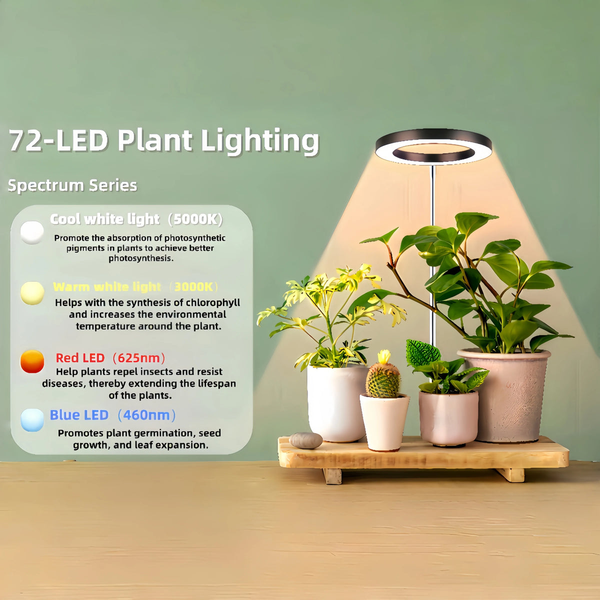lampe led plantes 72 leds 10 niveaux luminosité ajustable 3h 9h 12h blanc noir