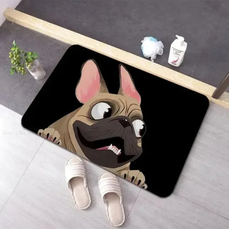 tapis sol noir motif chien blanc décoration maison moderne antidérapant entrée salon