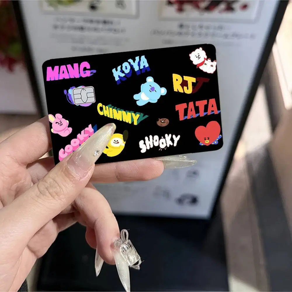 autocollants carte banque cartes modernes dessin animé personnages bt21 coeurs waterproof réutilisables bleu orange