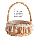 panier rotin tressé traditionnel beige clair poignée ruban blanc stockage rangement utilisation multipleDecorationFleurs