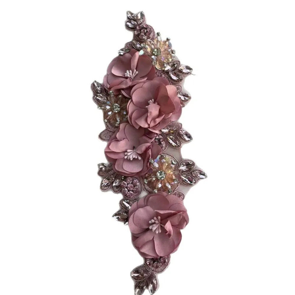 applique décorative fleurs artificielles strass vintage élégante vert foncé rose clair blanc bleu turquoise