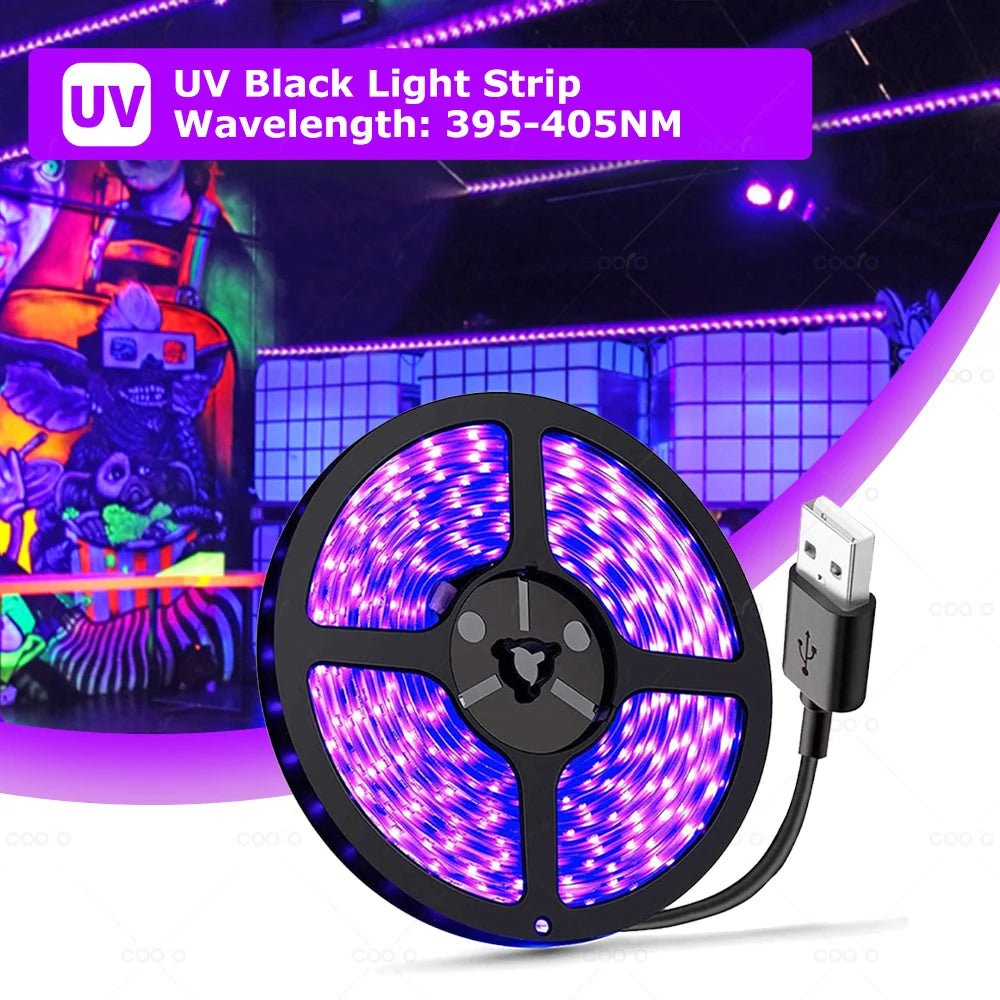ruban led uv noir violet 60 leds adhésif moderne câble usb chargeur portable pc