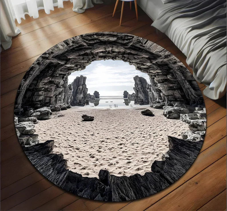 tapis rond moderne effet 3d plage paysages naturels océan salon chambre extérieur