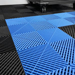 tapis sol modulaires antidérapants bleu noir blanc moderne connecteurs clip système