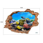 sticker mural 3d scène naturelle illusion optique adhésif multicolore coucher soleil océan planètes enfants