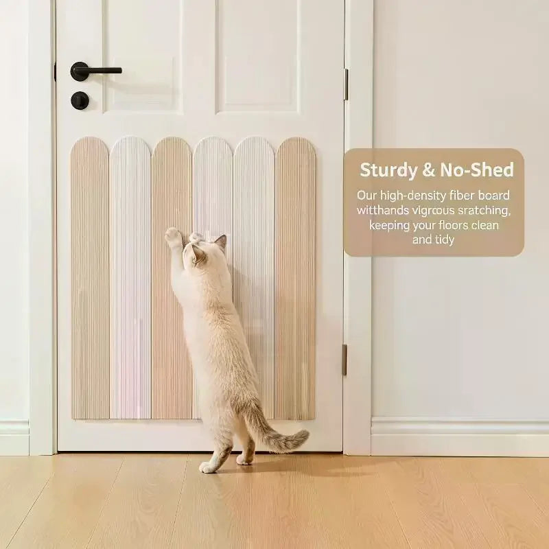 protecteur mur chat adhésif blanc beige rayures moderne découpe libre sixties