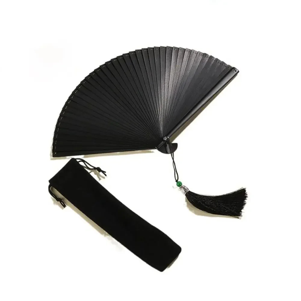 éventail danse bambou handmade kimono fan classique noir rouge rayures tassel
