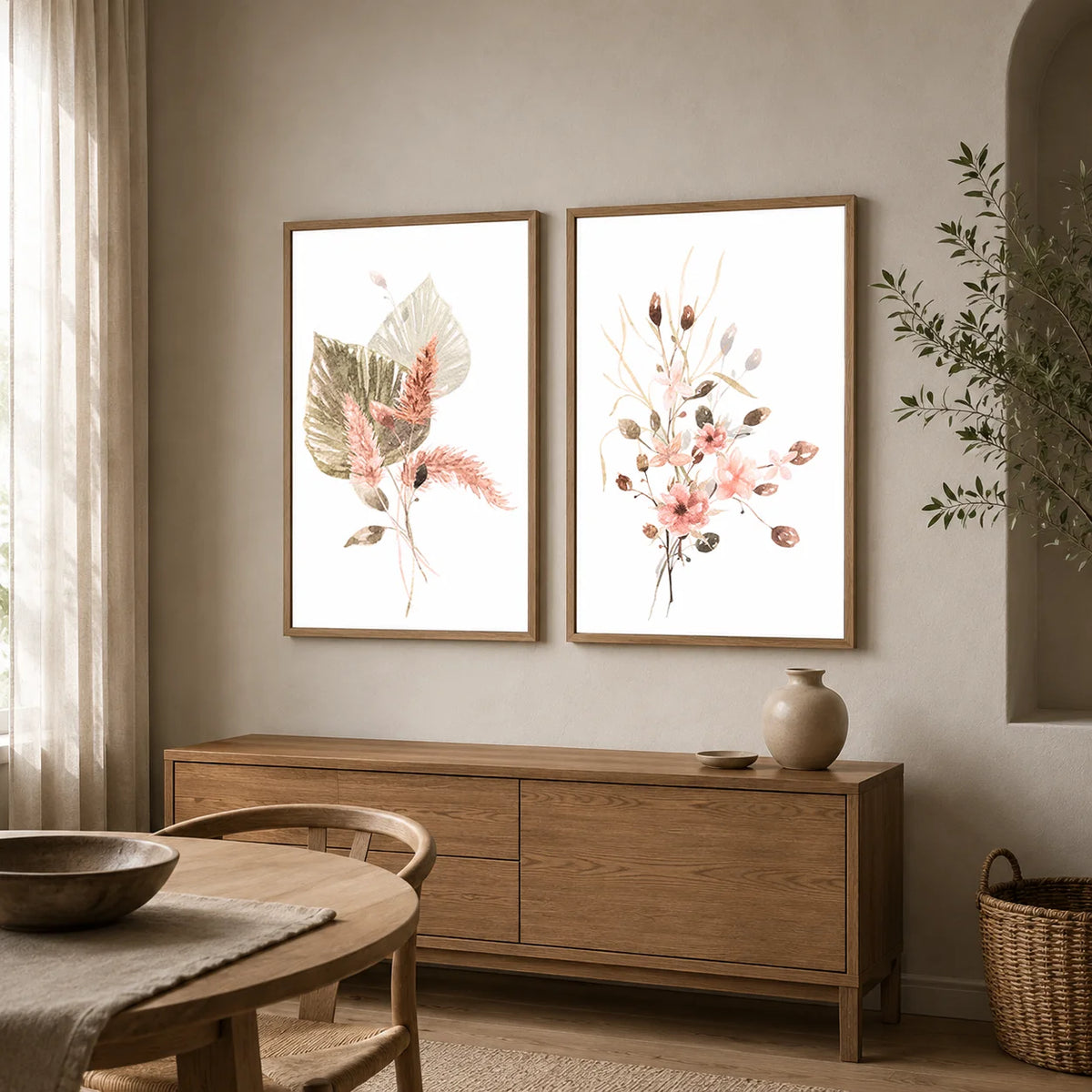 tableau toile fleurs feuilles motif botanique moderne décoration murale salon chambre cadre bois