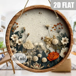décoration murale ronde fleurs séchées bois clair blanc beige orange vert rustique bohème 20cm