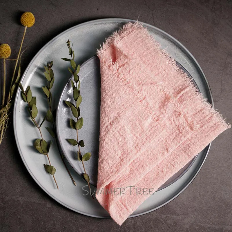 serviette table coton texture lin bords franges rustique décoration fête mariage maison