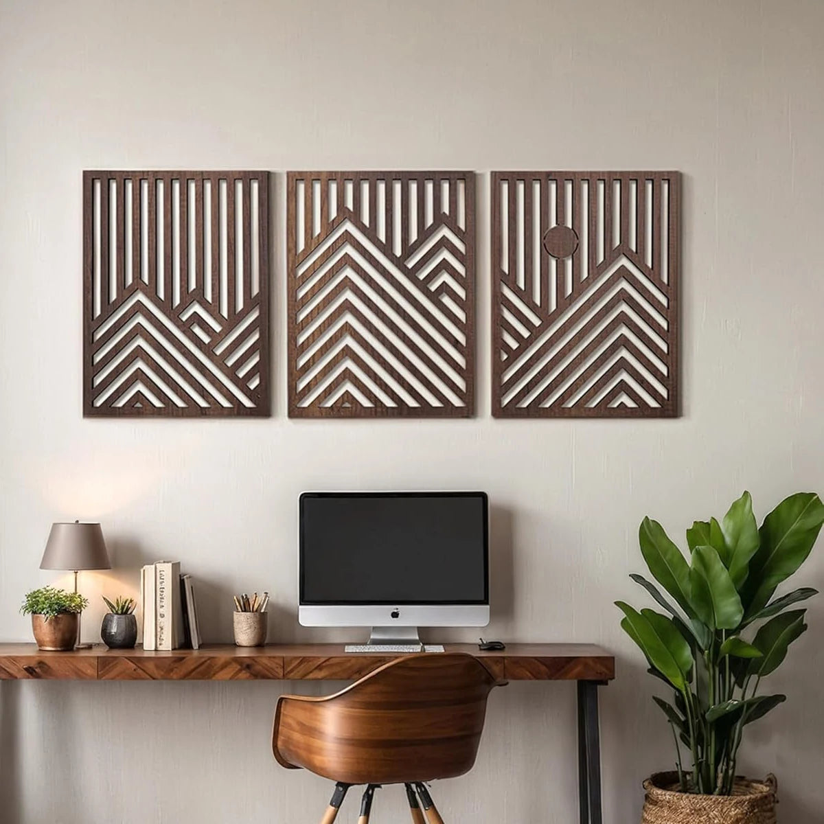 panneau décoratif mural moderne marron foncé blanc rayures bois chambre salon