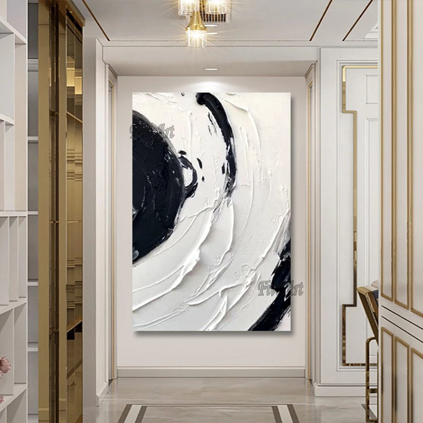 Décoration chambre avec peinture abstraite noir et blanc