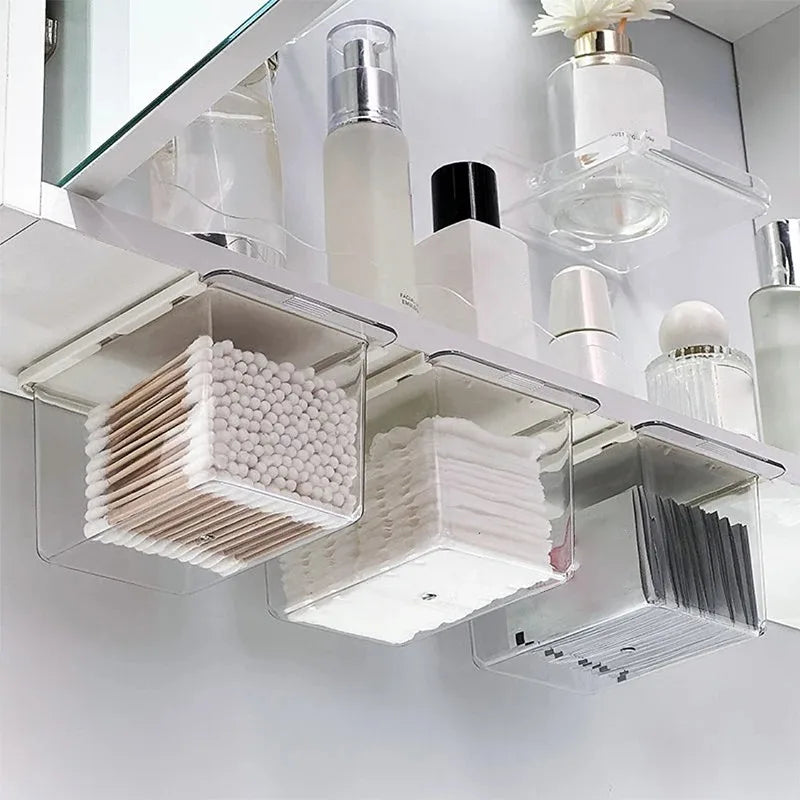 boîtes rangement transparentes modernes adhésives coton tige lingettes pinceaux salle bain maquillage