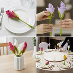 serviettes pliées fleurs violet rose jaune vert origami adhésif table décoration événement mariage