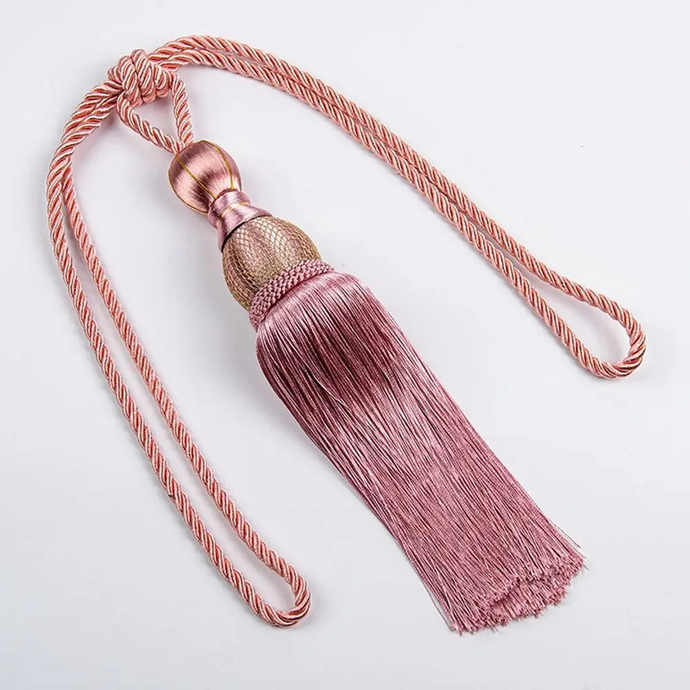 pompons rideaux classiques doré brillants anneaux attaches rubans uni élégants variés couleurs
