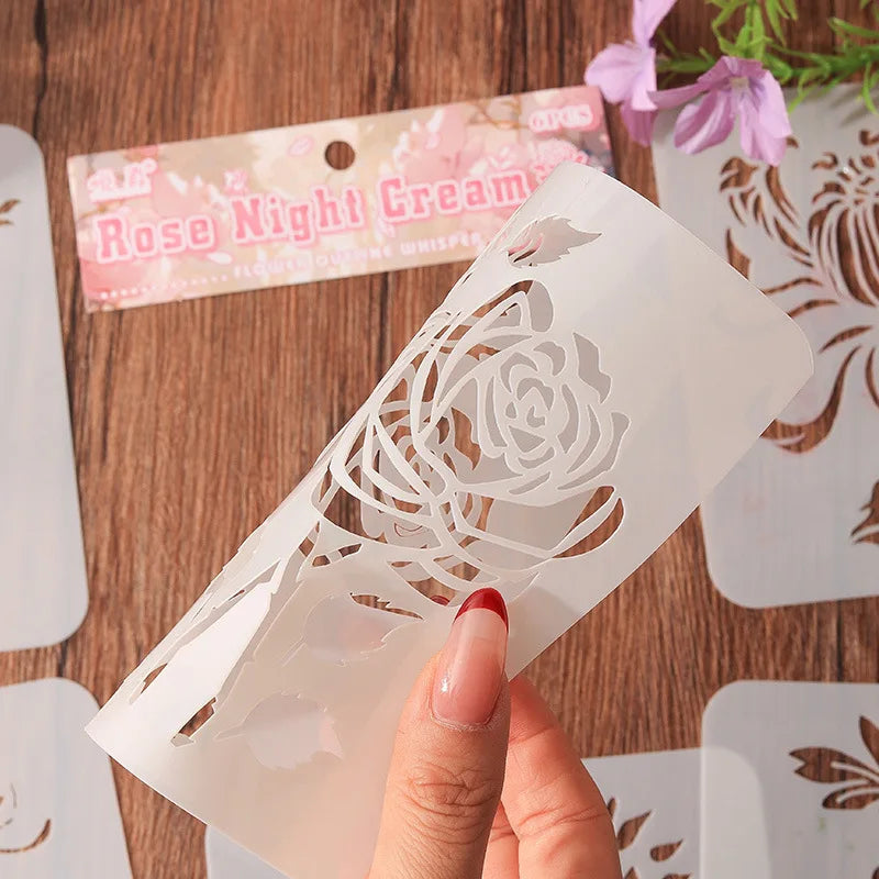 stencils fleurs stylisées tulipes roses blancs artisanal détaillé peinture bricolage scrapbooking