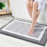 tapis bain microfibre absorbant doux moderne gris blanc bordure blanche rapide séchage respectueux environnement